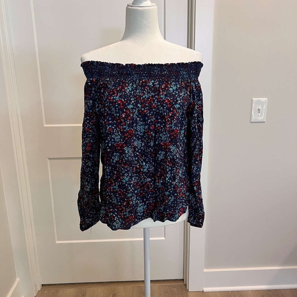 Parker Floral Off-Shoulder Blouse - Navy and Red